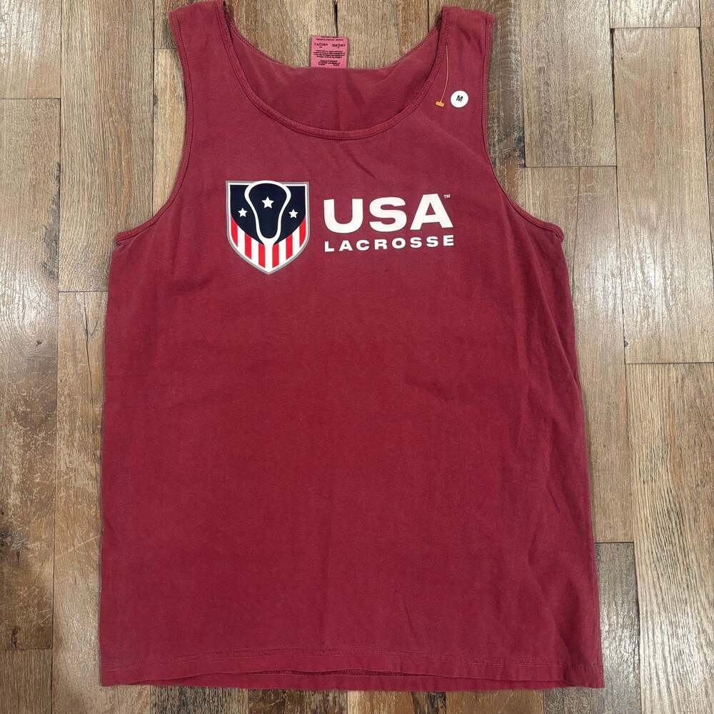 Comfort Colors USA Lacrosse Shield Tank Top Red Size M